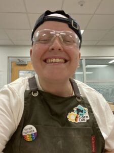 Shannon modeling proper safety apparel in the C-SED Lab